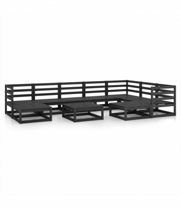 vidaXL 10 Piece Garden Lounge Set Black Solid Pinewood