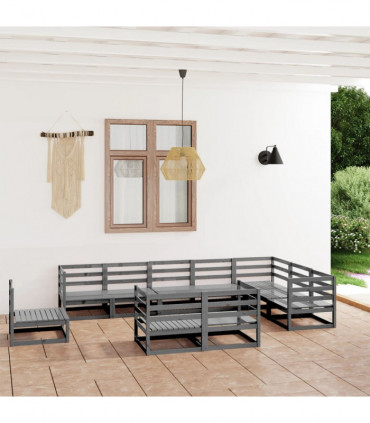 vidaXL 10 Piece Garden Lounge Set Grey Solid Pinewood