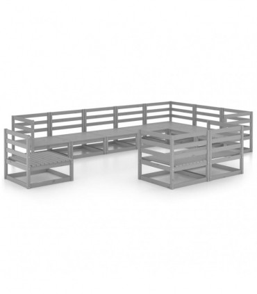 vidaXL 10 Piece Garden Lounge Set Grey Solid Pinewood