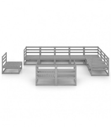 vidaXL 10 Piece Garden Lounge Set Grey Solid Pinewood