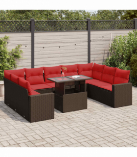 vidaXL 10 Piece Garden Sofa Set with Cushions Brown Poly Rattan Acacia