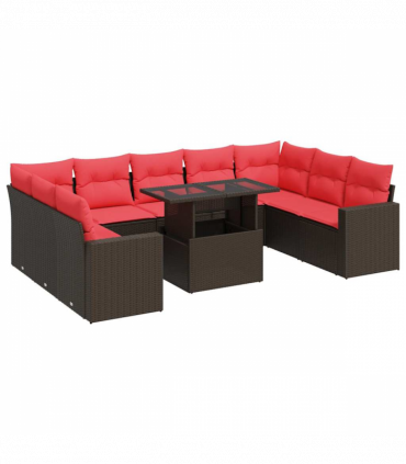 vidaXL 10 Piece Garden Sofa Set with Cushions Brown Poly Rattan Acacia