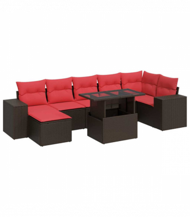 vidaXL 10 Piece Garden Sofa Set with Cushions Brown Poly Rattan Acacia