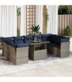 vidaXL 10 Piece Garden Sofa Set with Cushions Grey Poly Rattan Acacia