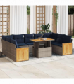 vidaXL 10 Piece Garden Sofa Set with Cushions Grey Poly Rattan Acacia