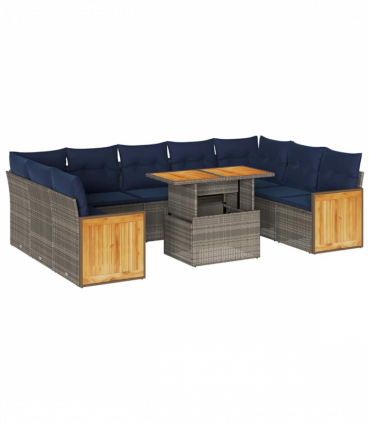 vidaXL 10 Piece Garden Sofa Set with Cushions Grey Poly Rattan Acacia