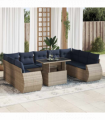vidaXL 10 Piece Garden Sofa Set with Cushions Grey Poly Rattan Acacia
