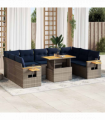 vidaXL 10 Piece Garden Sofa Set with Cushions Grey Poly Rattan Acacia