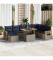 vidaXL 10 Piece Garden Sofa Set with Cushions Grey Poly Rattan Acacia