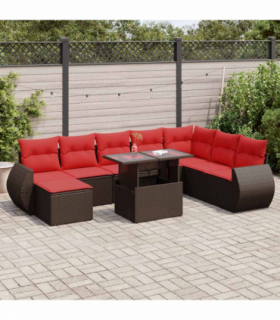 vidaXL 11 Piece Garden Sofa Set with Cushions Brown Poly Rattan Acacia