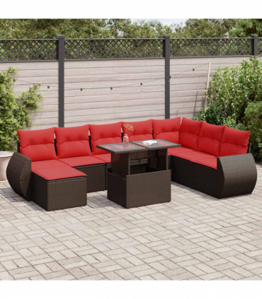 vidaXL 11 Piece Garden Sofa Set with Cushions Brown Poly Rattan Acacia