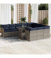 vidaXL 11 Piece Garden Sofa Set with Cushions Grey Poly Rattan Acacia