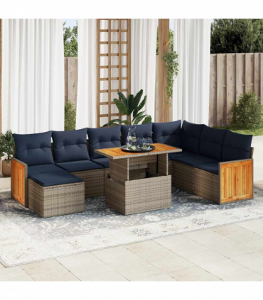 vidaXL 11 Piece Garden Sofa Set with Cushions Grey Poly Rattan Acacia