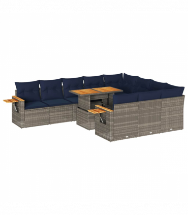 vidaXL 11 Piece Garden Sofa Set with Cushions Grey Poly Rattan Acacia