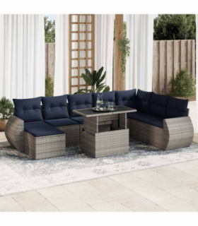 vidaXL 11 Piece Garden Sofa Set with Cushions Grey Poly Rattan Acacia