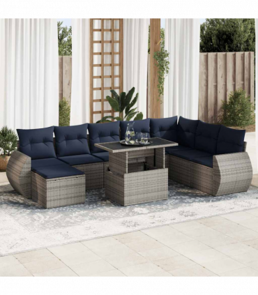 vidaXL 11 Piece Garden Sofa Set with Cushions Grey Poly Rattan Acacia