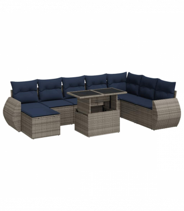 vidaXL 11 Piece Garden Sofa Set with Cushions Grey Poly Rattan Acacia