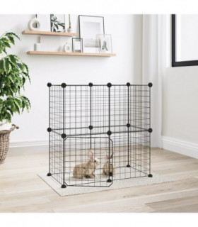 vidaXL 12-Panel Pet Cage with Door Black 35x35 cm Steel