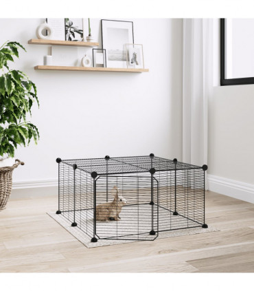 vidaXL 12-Panel Pet Cage with Door Black 35x35 cm Steel