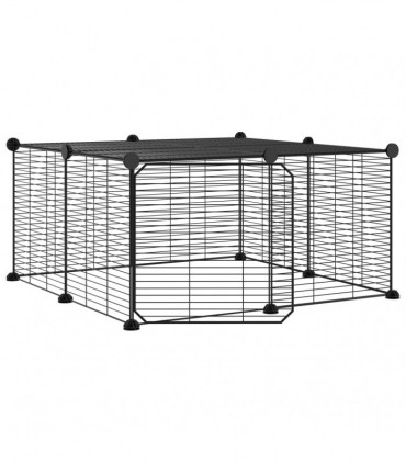 vidaXL 12-Panel Pet Cage with Door Black 35x35 cm Steel