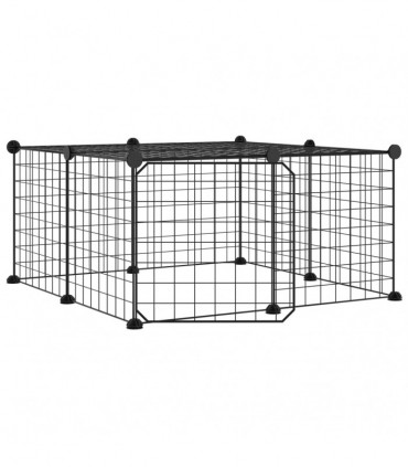 vidaXL 12-Panel Pet Cage with Door Black 35x35 cm Steel