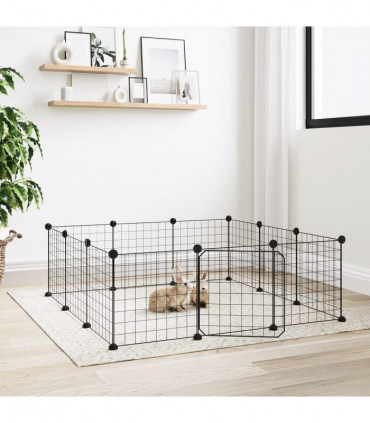 vidaXL 12-Panel Pet Cage with Door Black 35x35 cm Steel