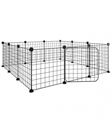 vidaXL 12-Panel Pet Cage with Door Black 35x35 cm Steel