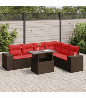 vidaXL 14 Piece Garden Sofa Set with Cushions Brown Poly Rattan Acacia