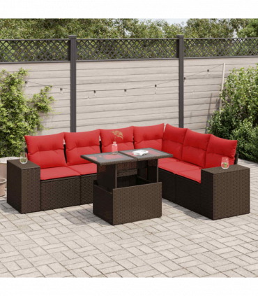 vidaXL 14 Piece Garden Sofa Set with Cushions Brown Poly Rattan Acacia