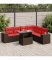 vidaXL 14 Piece Garden Sofa Set with Cushions Brown Poly Rattan Acacia