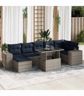 vidaXL 14 Piece Garden Sofa Set with Cushions Grey Poly Rattan Acacia