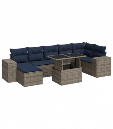 vidaXL 14 Piece Garden Sofa Set with Cushions Grey Poly Rattan Acacia