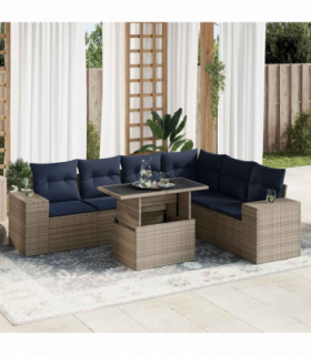 vidaXL 14 Piece Garden Sofa Set with Cushions Grey Poly Rattan Acacia