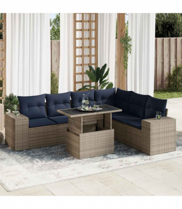 vidaXL 14 Piece Garden Sofa Set with Cushions Grey Poly Rattan Acacia