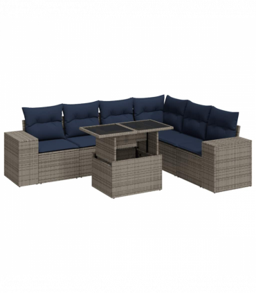 vidaXL 14 Piece Garden Sofa Set with Cushions Grey Poly Rattan Acacia