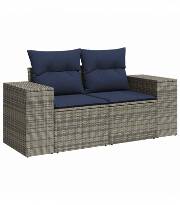 vidaXL 14 Piece Garden Sofa Set with Cushions Grey Poly Rattan Acacia