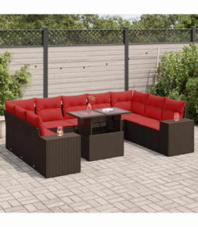 vidaXL 15 Piece Garden Sofa Set with Cushions Brown Poly Rattan Acacia