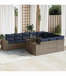 vidaXL 15 Piece Garden Sofa Set with Cushions Grey Poly Rattan Acacia