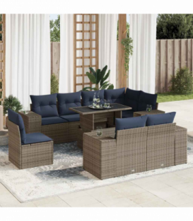 vidaXL 16 Piece Garden Sofa Set with Cushions Grey Poly Rattan Acacia