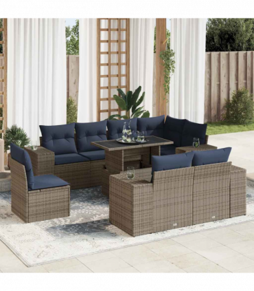 vidaXL 16 Piece Garden Sofa Set with Cushions Grey Poly Rattan Acacia