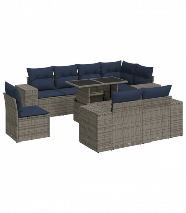 vidaXL 16 Piece Garden Sofa Set with Cushions Grey Poly Rattan Acacia