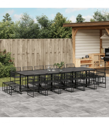 vidaXL 17 Piece Garden Dining Set Black Poly Rattan