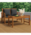 vidaXL 2 Piece Garden Lounge Set with Dark Grey Cushions Solid Wood
