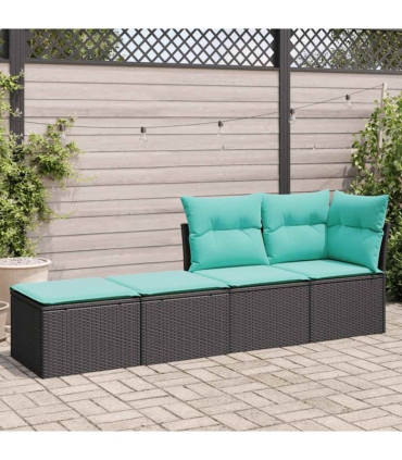 vidaXL 2 Piece Garden Sofa Set with Cushions Black Poly Rattan Acacia