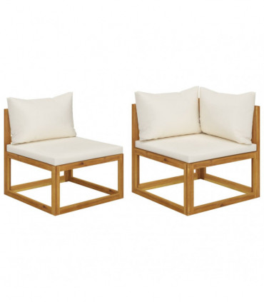 vidaXL 2 Piece Sofa Set with Cream White Cushions Solid Wood Acacia
