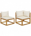 vidaXL 2 Piece Sofa Set with Cream White Cushions Solid Wood Acacia