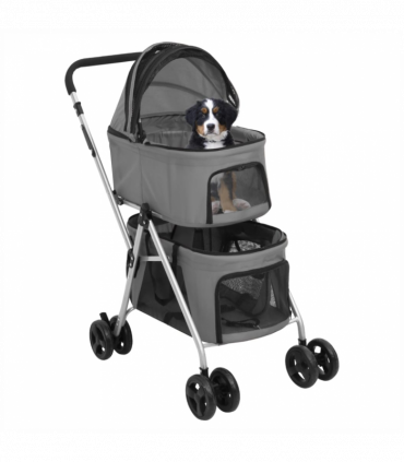 vidaXL 2-Layers Folding Dog Stroller Grey 83x48x97 cm Oxford Fabric