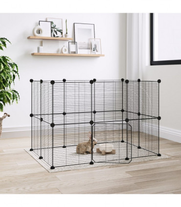 vidaXL 20-Panel Pet Cage with Door Black 35x35 cm Steel