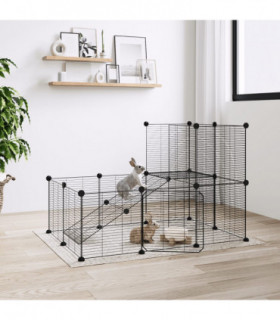 vidaXL 20-Panel Pet Cage with Door Black 35x35 cm Steel