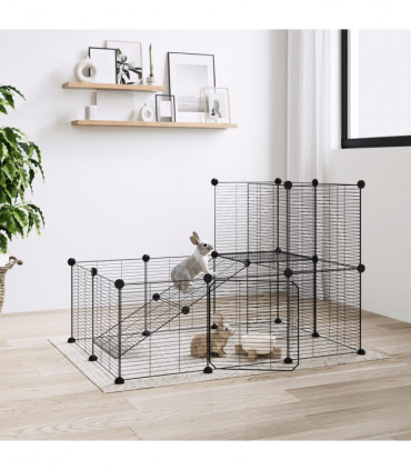 vidaXL 20-Panel Pet Cage with Door Black 35x35 cm Steel